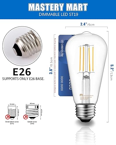 Miniatura 2 de MASTERY MART Bombilla LED vintage E26 regulable, 4000 K, blanco frío 5.5 W (equivalente a 60 vatios), estilo Edison antiguo ST21, 500 lm, bombilla