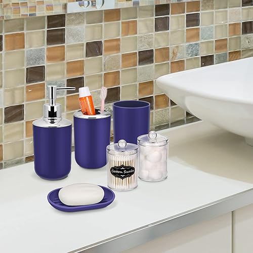Miniatura 7 de IMAVO Juego de accesorios de baño, 8 piezas de accesorios de baño azules con basura, dispensador de jabón, jabonera, soporte para cepillos de
