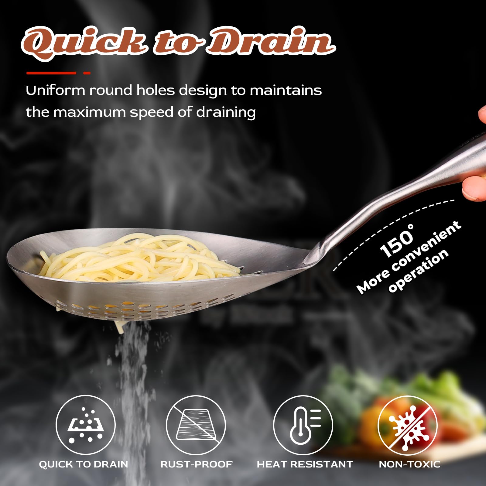 Skimmer - Juego de 4 cucharas ranuradas asiáticas, utensilios de cocina asiáticos, colador de araña, cuchara con soporte para freír alimentos, pasta, verduras, albóndigas, 14.8 pulgadas, 16.5