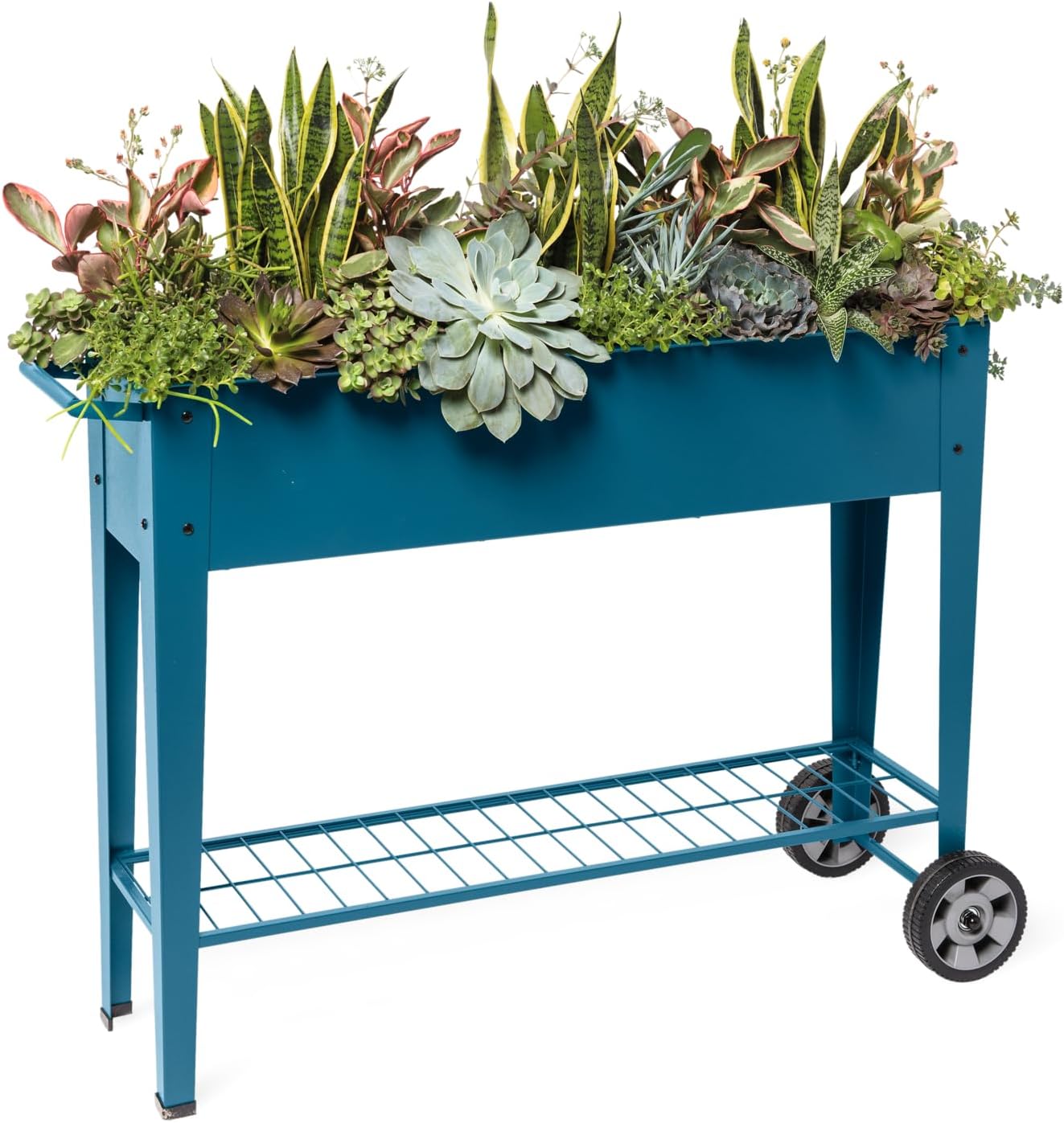 Gardener’s Supply Company Metal Elevated Planter Cart with Wheels | Heavy Duty Outdoor Garden Work Table Steel Planter Box with Side Metal Sidewalls | Best for Growing Vegetables and Flowers