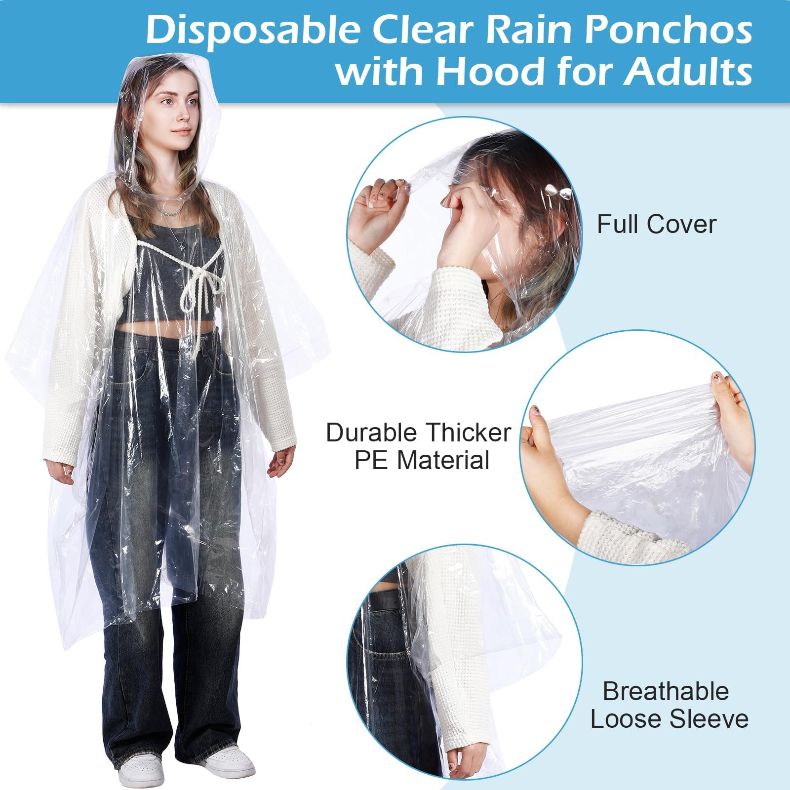 5 Stück Einweg Regenponcho Regencape, Transparent Regencape für Damen Herren, Regen Poncho mit Kapuze, Regenponcho Wasserdicht Geeignet für Camping Radfahren Wandern