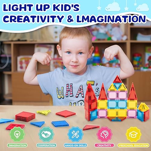 Miniatura 5 de Mini azulejos magnéticos para niños, juego de construcción magnético, juguetes de viaje STEM de construcción para niños y niñas a partir de 3 años,