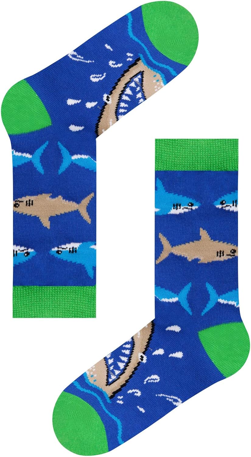 SOCKFUN Boys Crazy Funny Animal Shark Llama Space Cotton Socks 4 Pack with Gift Box: Clothing