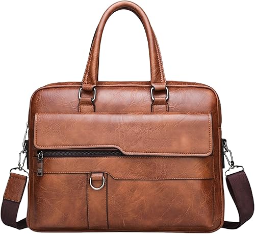 Leather Laptop Bag for Men,16 inch Laptop Briefcase,Waterproof Messenger Bag,Shoulder Crossbody Bag for Men