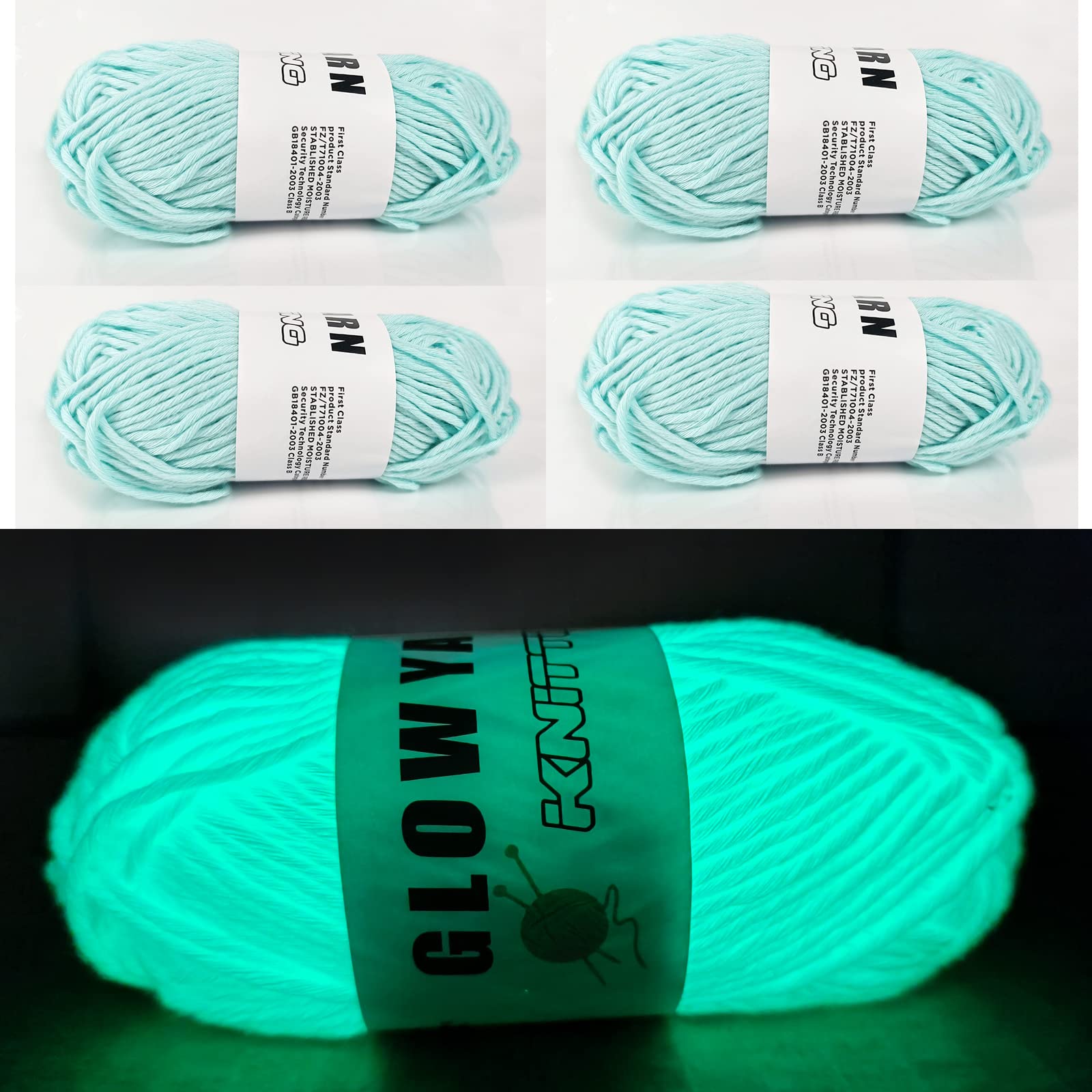 4 Pcs Glow in The Dark Yarn, Sewing Supplies,(55yd )for Crocheting for DIY Arts, Crafts & Sewing Beginners I Love This Glow in The Dark Party Supplies Scrubby Yarn. (Sky Blue) - sky blue