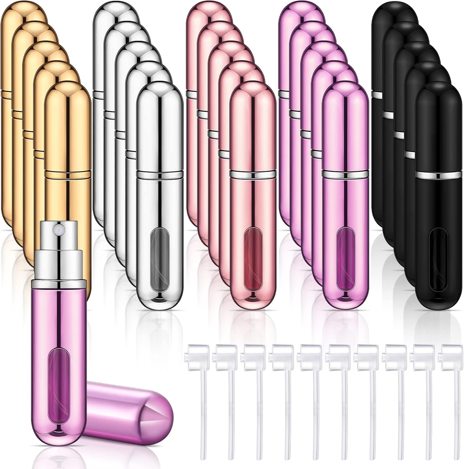 Remerry 30 Pcs 5ml Refillable Perfume Atomizer Mini Refillable Spray Bottle with 10 Refill Dispenser Pump Transfer Tool Portable Small Plastic Scent Pump Bottle for Travel Outgoing(Multi Colors)
