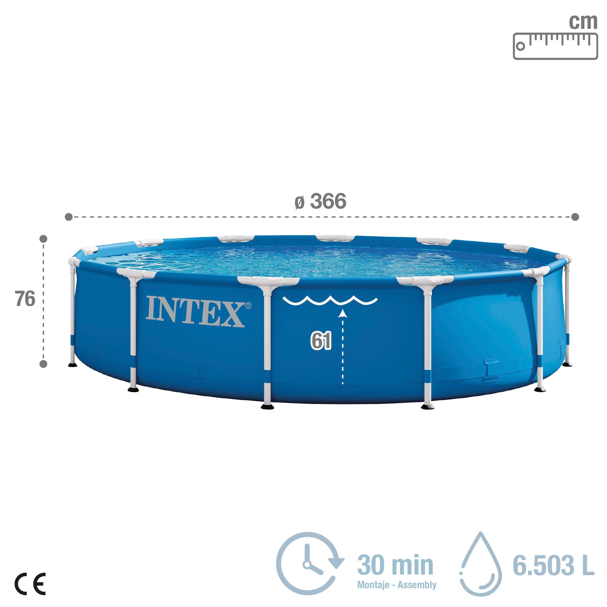 Intex 28212NP – Aufstellpool Metal Frame Rund, Filterpumpe 2006 L/h, 6503 L, Stahl und PVC, Blau, 366x76 cm