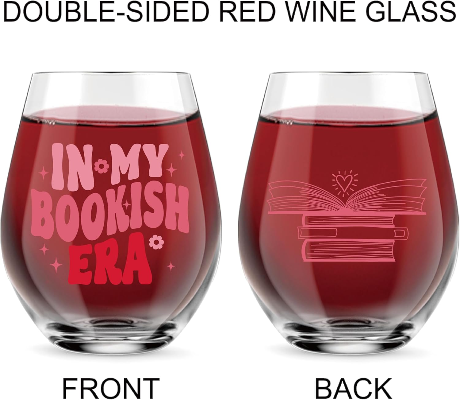 AGMDESIGN In My Bookish Era Cute Double Sided Wine Glass, Book Club Gift for Librarians, Perfect for Female Book Lovers Xmas Birthday Gift Ideas for Bookworms - Reading Party Favors Decorations - Image 3