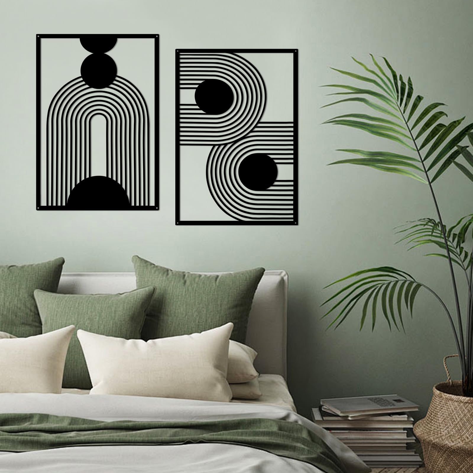 YiYa 2 Pcs Black Metal Wall Decor Minimalist Wall Decor Metal Vertical Abstract Wall Art Modern Geometric Wall Hanging for Home Living Room Bedroom - Image 3