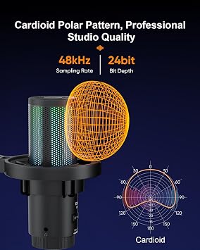 COMICA Ejoy Uni PRO(D) USB Wireless Microphone for PC, Gaming Streaming Mic with One-Click Noise Reduction, RGB Lights, Monitoring, Muting, Desktop Podcasting Mic for Computer Phone, PS5, PS4(Black)