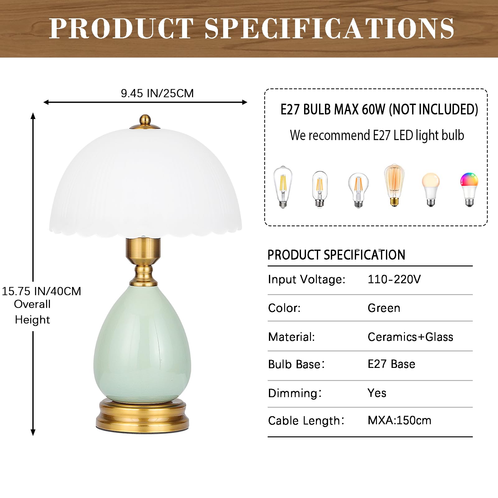 Vintage Lampe für Wohnzimmer, moderne Keramik Tischlampen für Schlafzimmer, Retro Nachttisch traditionelle Lampen, klassische Chinoiserie grüne Lampe für Heimdekor(02)
