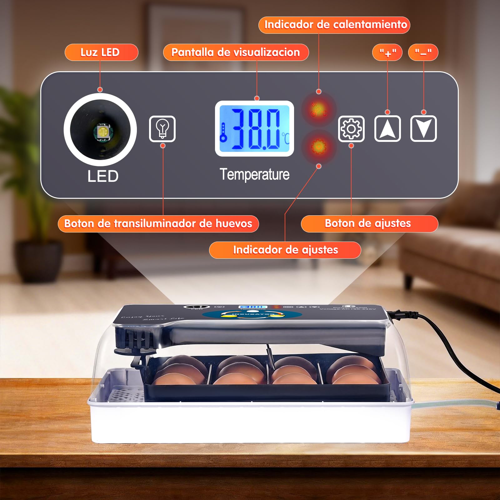 Incubadoras de Huevos Automaticas,Incubadora con Control de Humedad, Incubadora de Laboratorio con Pantalla Digital e IluminacióN LED Para Pollos, Patos, Gansos y Codornices(EU)