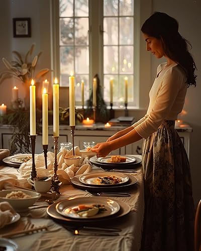 Miniatura 6 de Homemory 12 velas cónicas de plástico sin llama con temporizador remoto, candelabros LED marfil con luz de llama parpadeante, velas cónicas