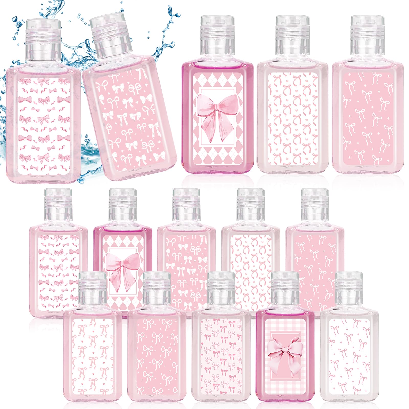 Piuaeue 50 Pcs Pink Bow Mini Hand Sanitizer Bulk Pink Coquette Bow Party Favors 1fl oz Travel Size Hand Soap for Bachelorette Wedding Christmas