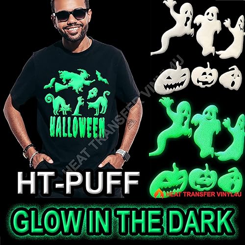 Miniatura 7 de HT Puff - Vinilo de transferencia de calor de 20 pulgadas brilla en la oscuridadlima claro 1 pie