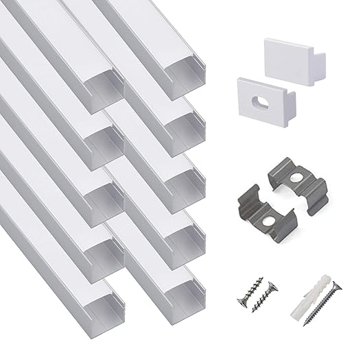 hunhun Paquete de 10 unidades de 66 pies 66ft de tamaño grande con forma de U LED de aluminio con cubierta lechosa tapas de extremo y clips de