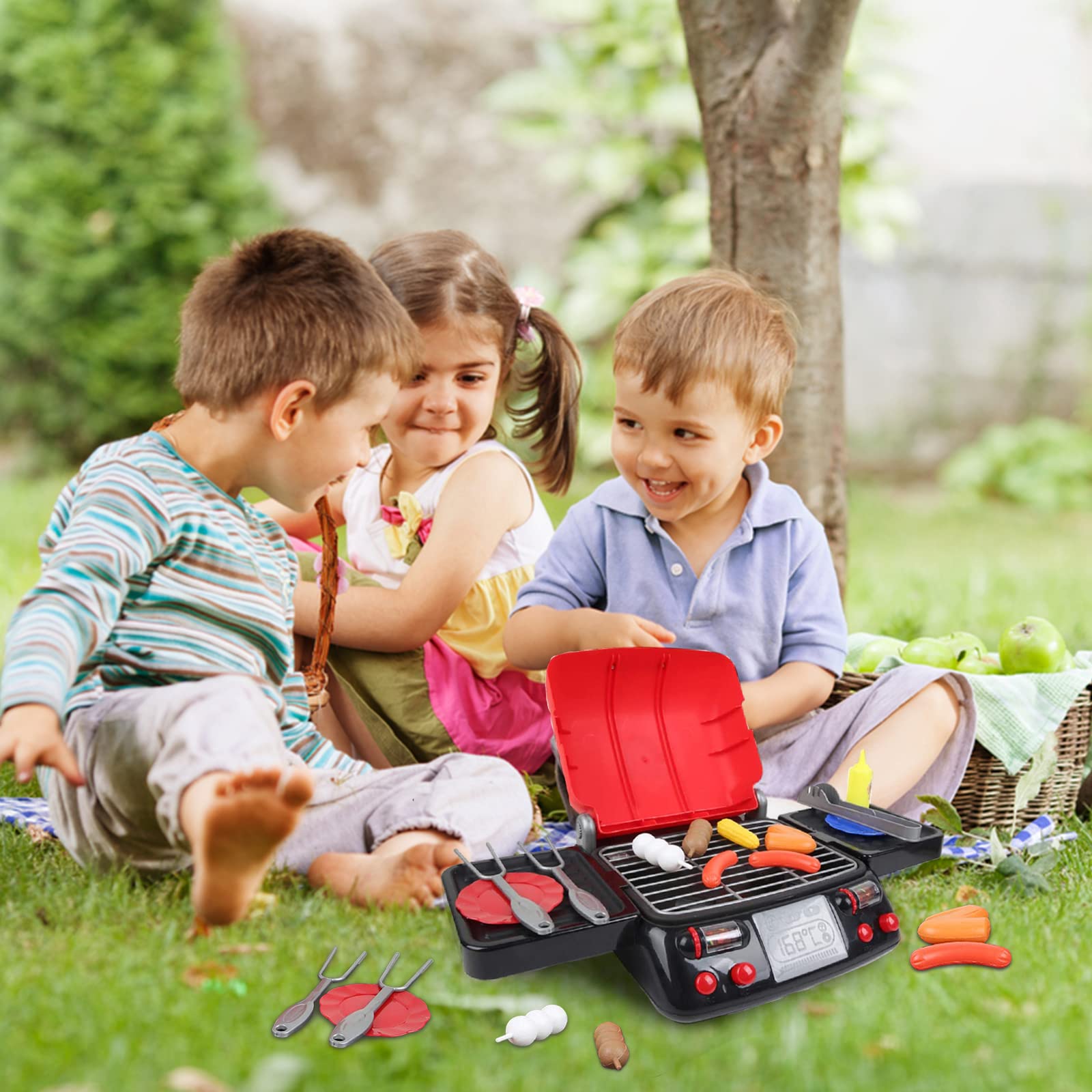 kramow Cucina Bambini, Cucina Accessori, Cibo Giocattolo, Luci Suoni Vapore, Giocattoli per Barbecue, Cucina Giocattolo Regalo per Bambini Ragazzo Ragazza 3 + Anni