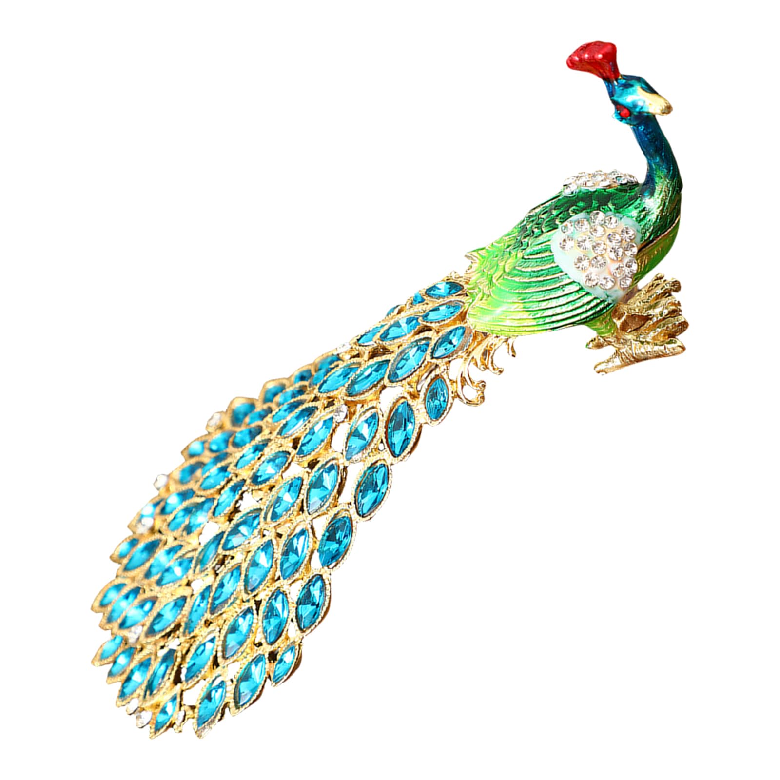 Kaeltsyn Spacious Organiser Rhinestones Peacocks Enameled Metal Jewelry Storage Box for Accessories Home Decoration Supplies Enameled Box