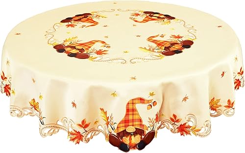 Simhomsen Manteles bordados de gnomos y calabazas de cosecha de otoño para Acción de Gracias (ovalado 57 x 89 pulgadas)