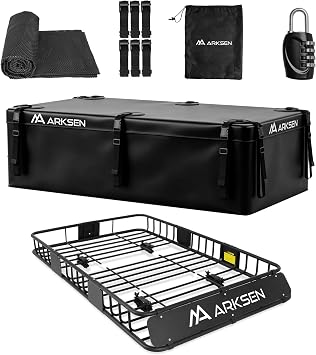 ARKSEN 64" x 39" x 6" Roof Rack Basket with Extension&Waterproof Bag