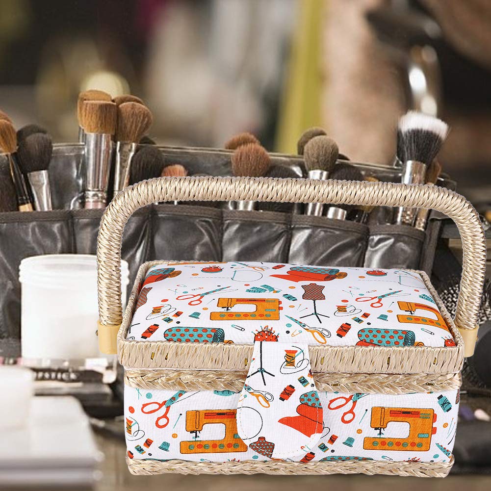 Kit Organizer Da Cucito - Scatola A Doppio Strato, Tessuto Floreale, Maniglia, Per Fili E Accessori - Foto 8