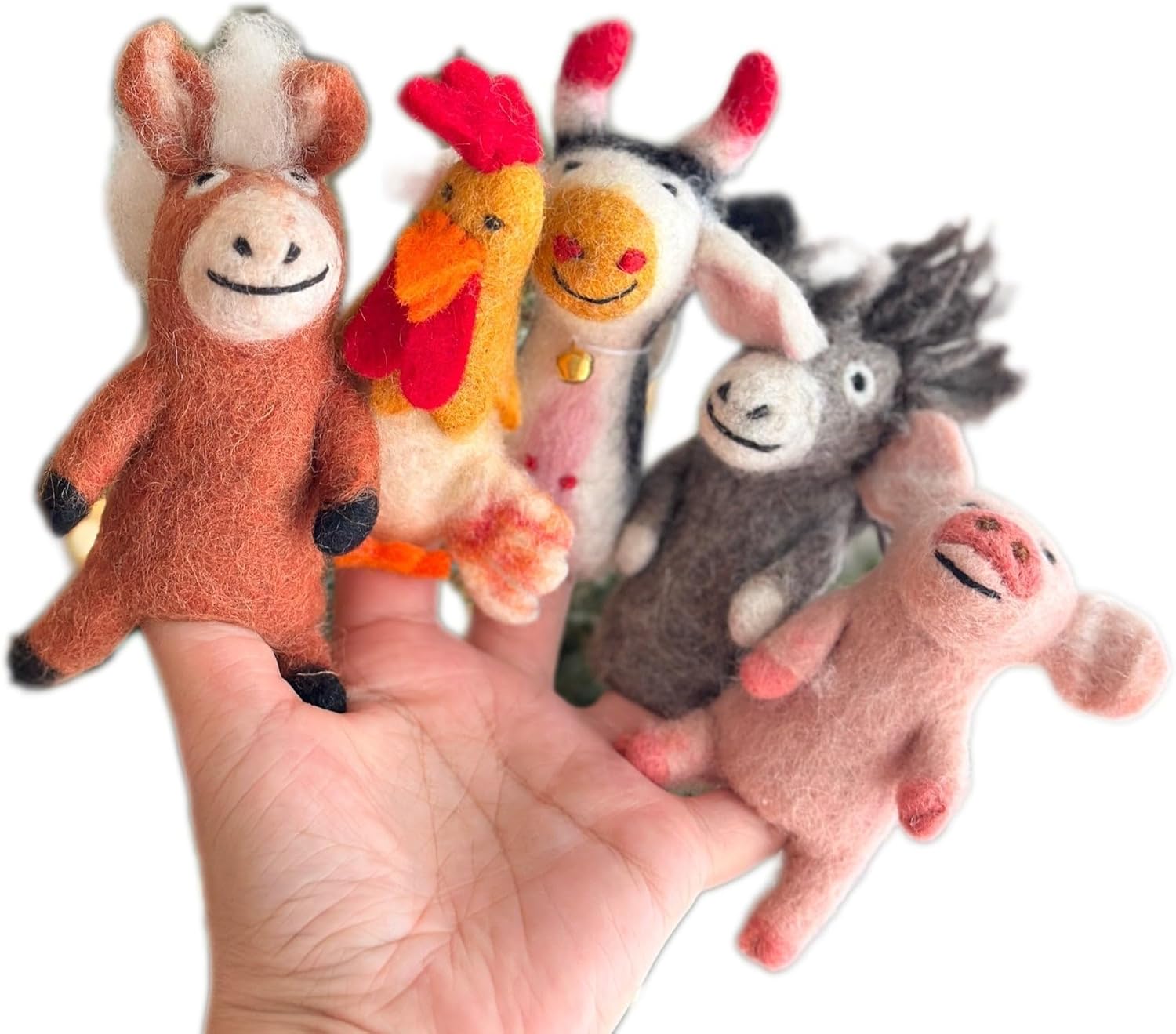 Assorted Handmade Farm Animal Finger Puppet Set (5 PCs), Wool Felt Farm Animal Puppet Set of 5, Fair-Trade Storytelling Educational Toy for Kids, Eco-Friendly Unique Gift for Children