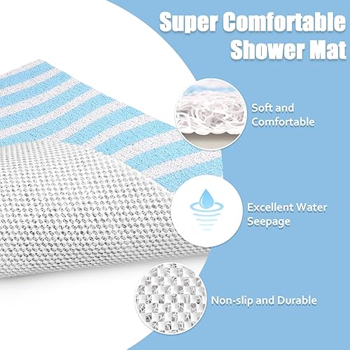 Miniatura 7 de Tapete de ducha antideslizante, 24 x 24 pulgadas, tapete de ducha suave y cómodo con drenaje, tapete de baño de lufa de PVC para ducha, baño y áreas