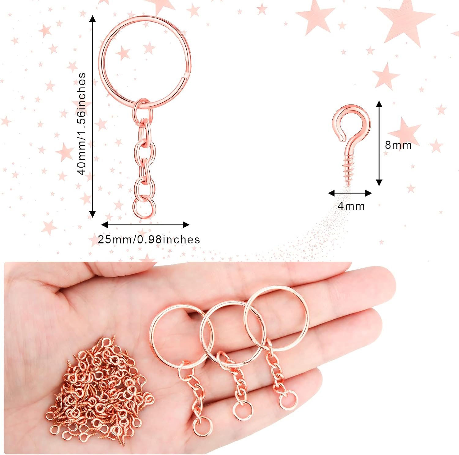 Hotop Keychain Rings Making Kit with Chain Jump Ring Eye,25 Mm,Rose Gold image 2