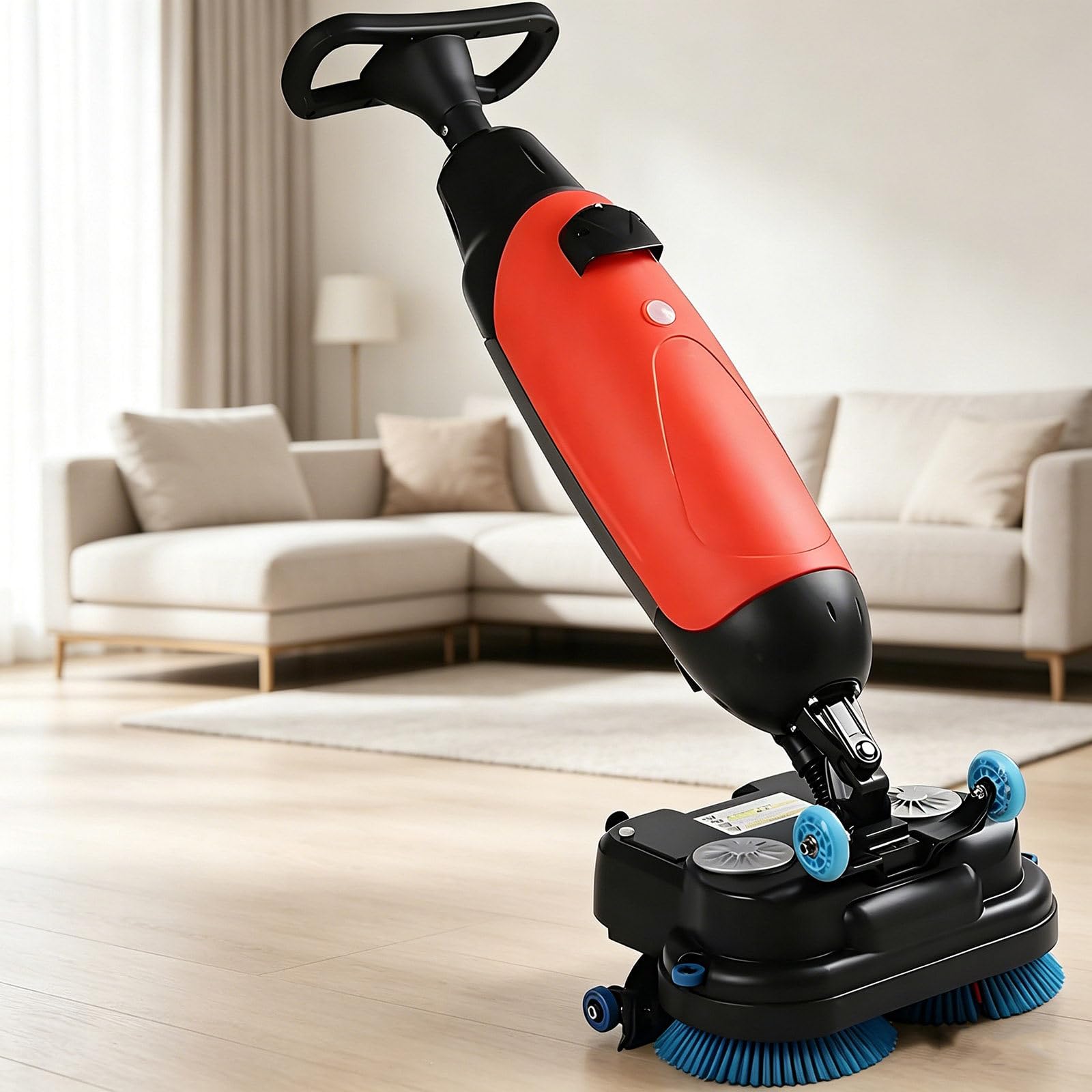 Akkubetriebene, Handgeführte Mini-Scheuersaugmaschine – Kompakt und Tragbar, 43 cm Reinigungsbreite – Ideal für Kleine Gewerbeflächen, Büros, Einzelhandel und mehr Red