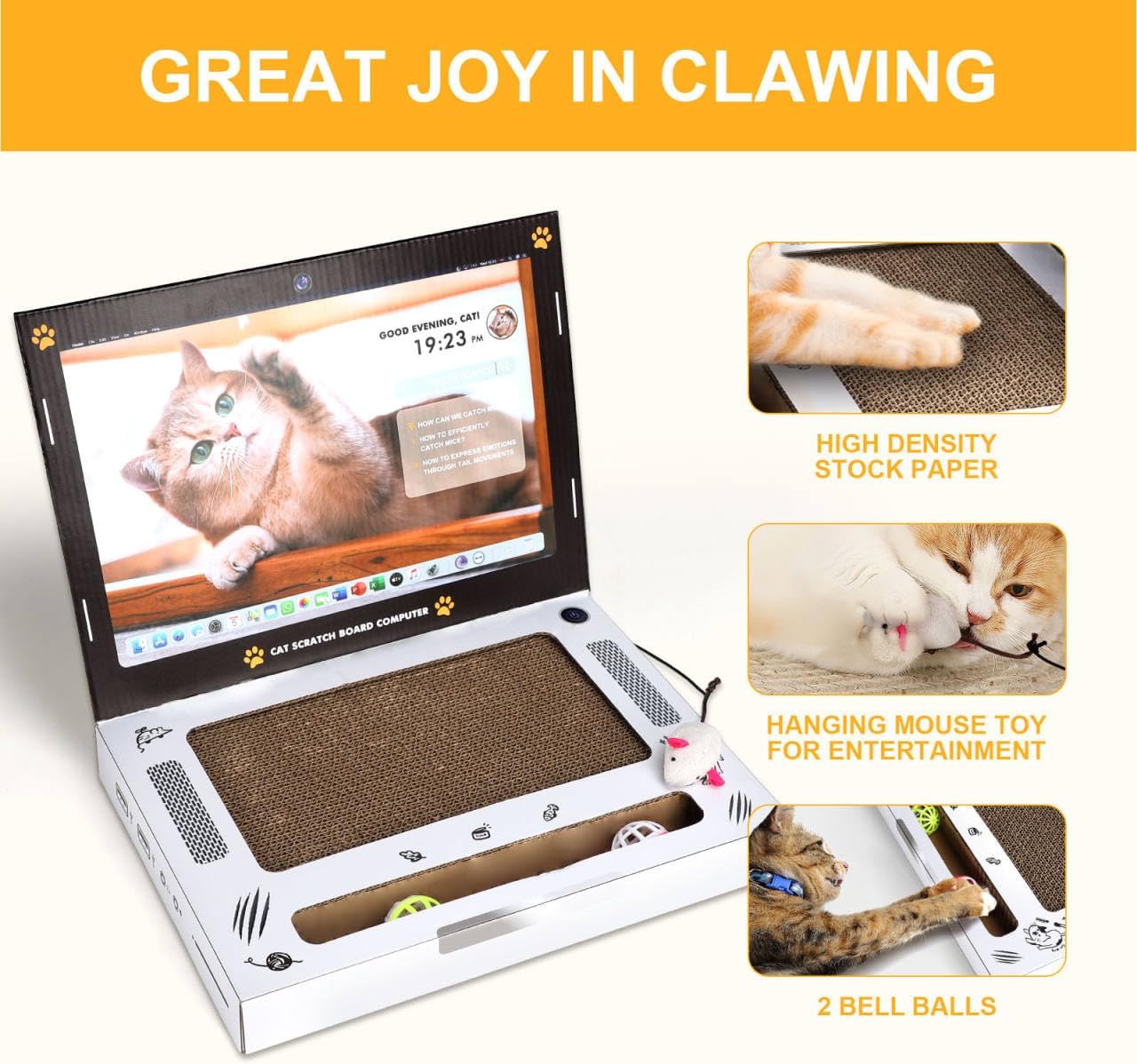 review Cat Laptop Scratcher, Cat Laptop Toy 3 in 1 with Fluffy Mouse and Stickers, Interactive Toys, Cat Scratching Board, Cute Kitten Toys, Cat Scratch Pads, Computer Cat Scratcher, Scratchpad Pro Laptop
