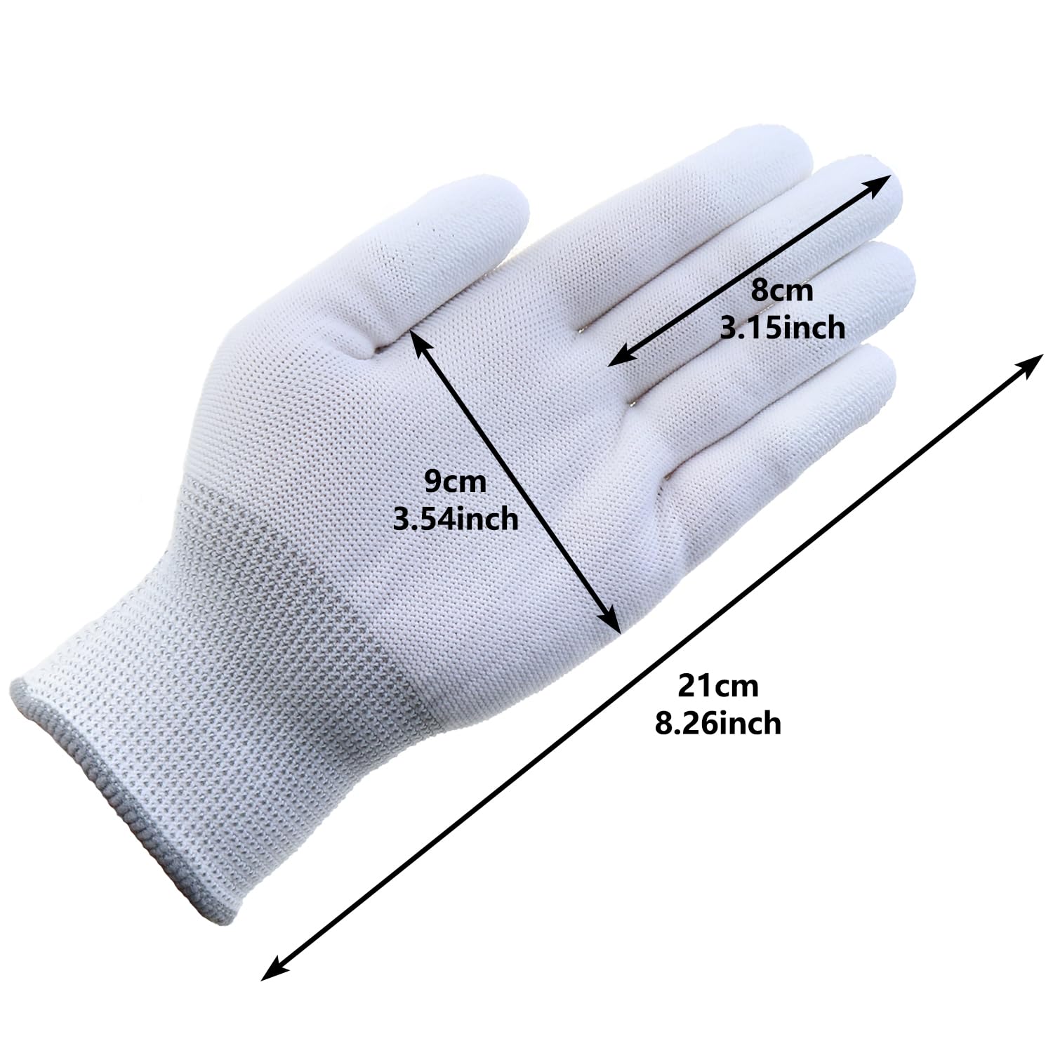 6 pares de guantes antiestáticos de nailon blanco de 20-22 cm, guantes de trabajo, antideslizantes, para inspecciones, trabajos de mantenimiento fotográfico
