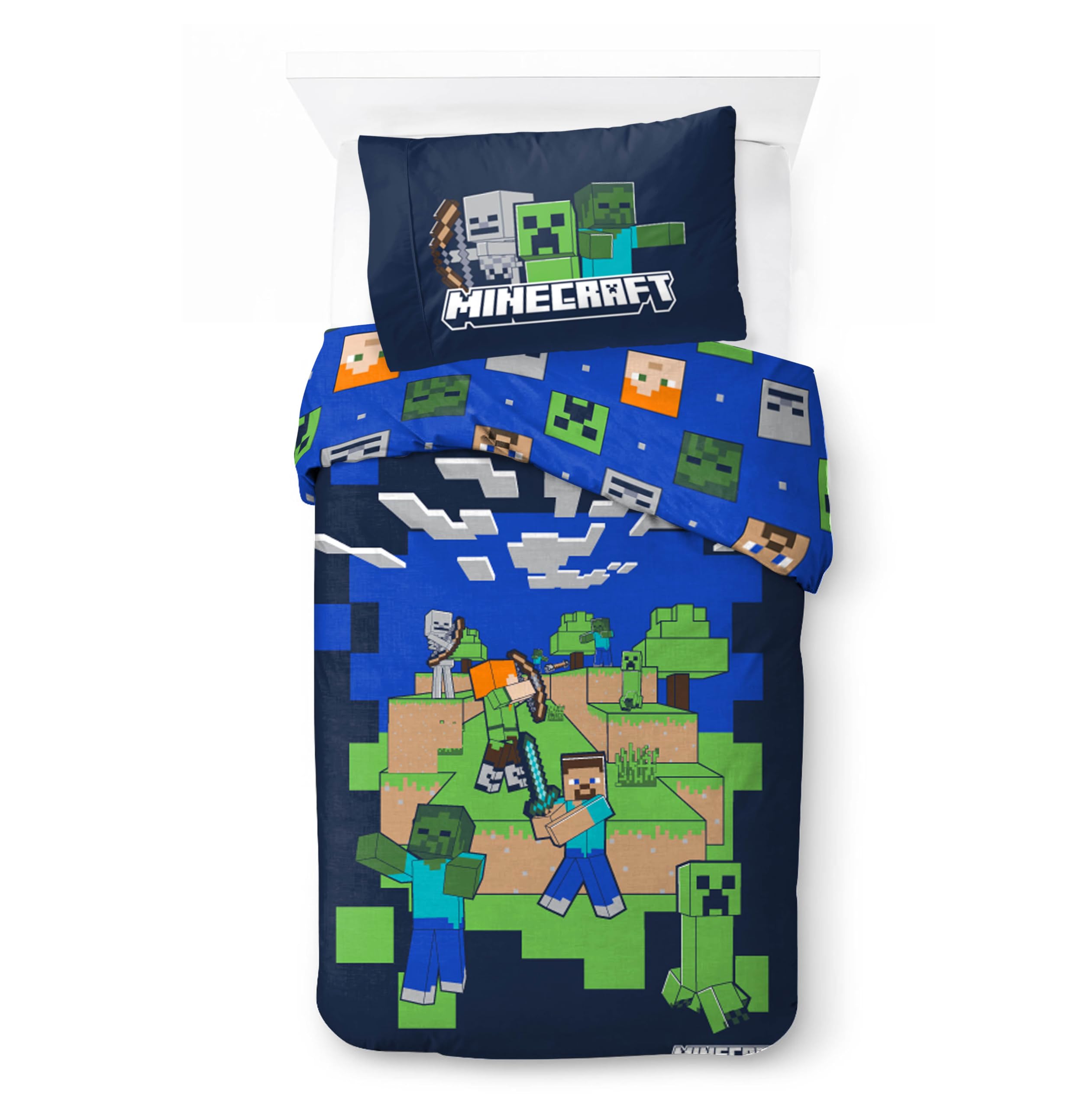Brandmac I Got Your Back Minecraft Kids Bedding Set | Single Size Duvet Cover 140X200 Cm With Pillowcase 50X70 Cm, 100% Cotton | Soft, Colorful & Riversible Bedlinen Set For Kids | Minecraft ''I Got Your Back'' Design