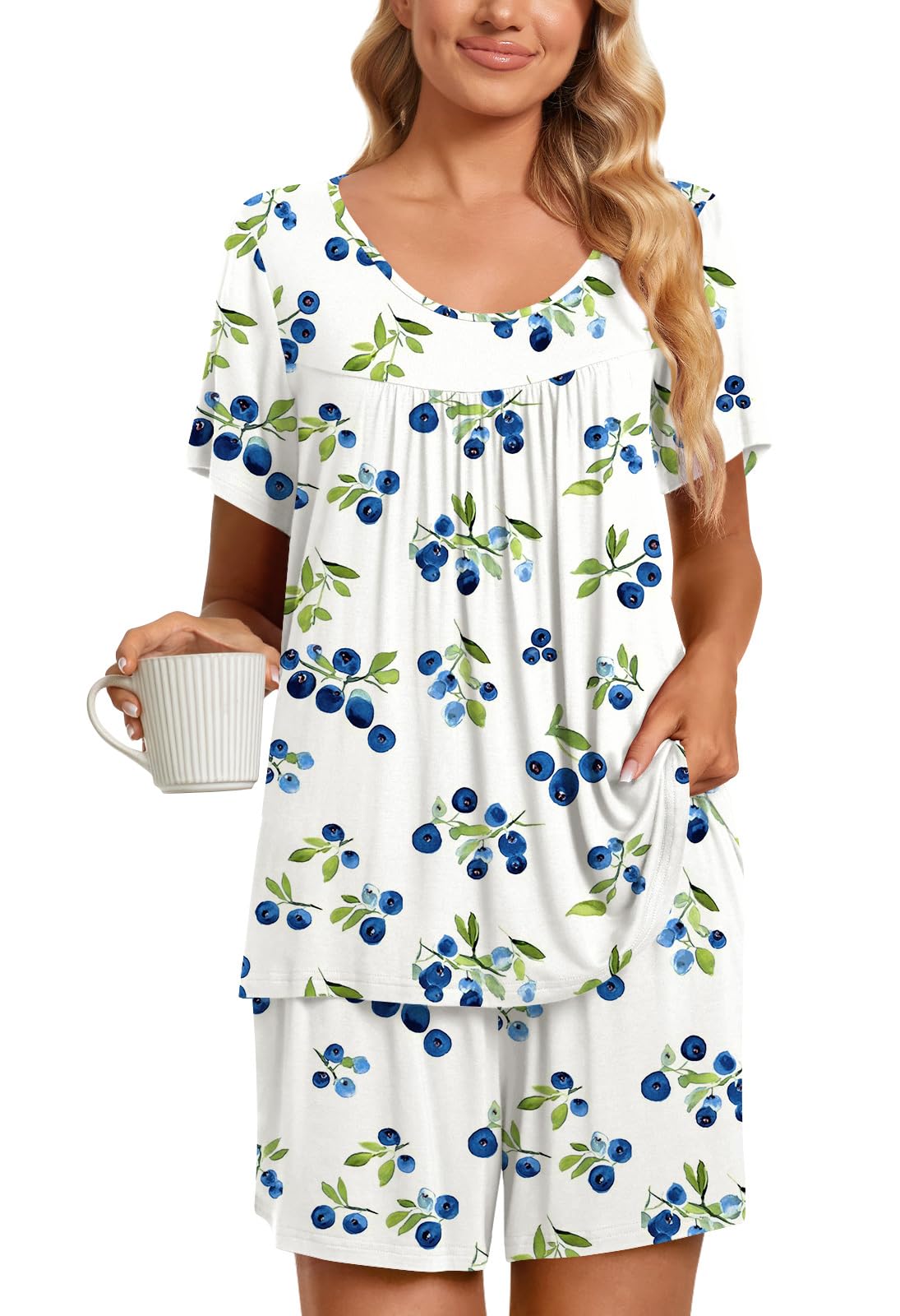 TAOHUADAO 2 Piece Womens Short Sleeve Pajama Sets Lounge Sleepwear Ladies Pjs Sets with Pockets