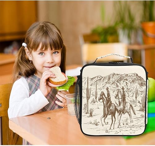 Miniatura 6 de Lonchera con diseño de vaca del desierto occidental, preparación de caballos mexicanos, hielera para niños, bolsa de almuerzo aislada, correa de