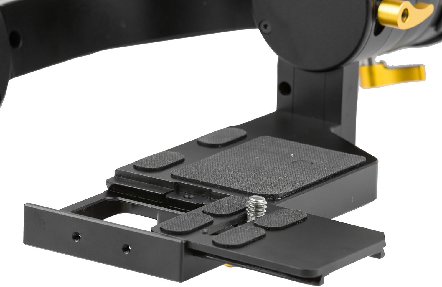 Close-up of the Ikan DS1 Beholder Gimbal's quick release plate and camera mounting platform