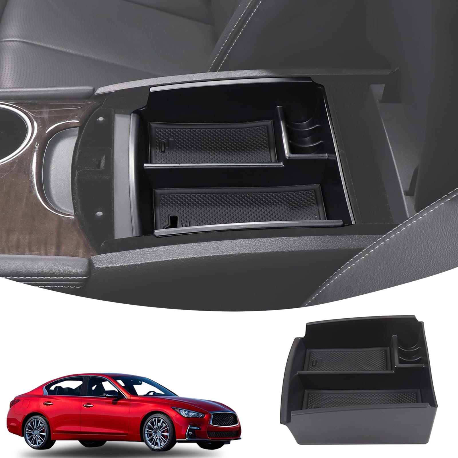 Photo 1 of Lcojicep Center Console Armrest Box Storage Box Tray Compatible with Infiniti Q50 2013 2014 2015 2016 2017 2018,Armrest Box Storage Box Secondary ABS Insertion Tray