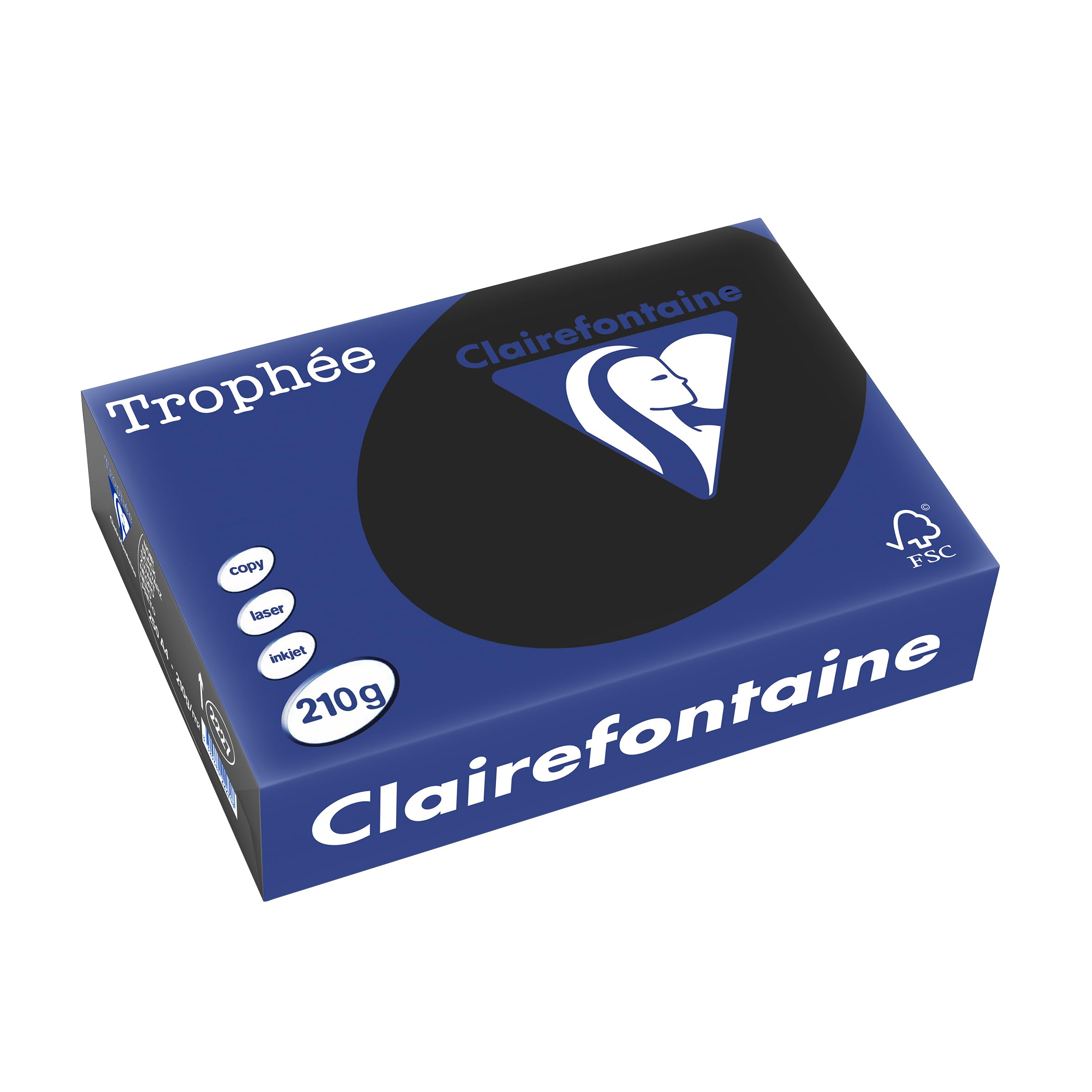 Clairefontaine - Réf. 2227C – 1000 feuilles de papier couleur au format A4 - Trophée 210 g/m² – Carton contenant 4 ramettes de 250 feuilles – Couleur noir