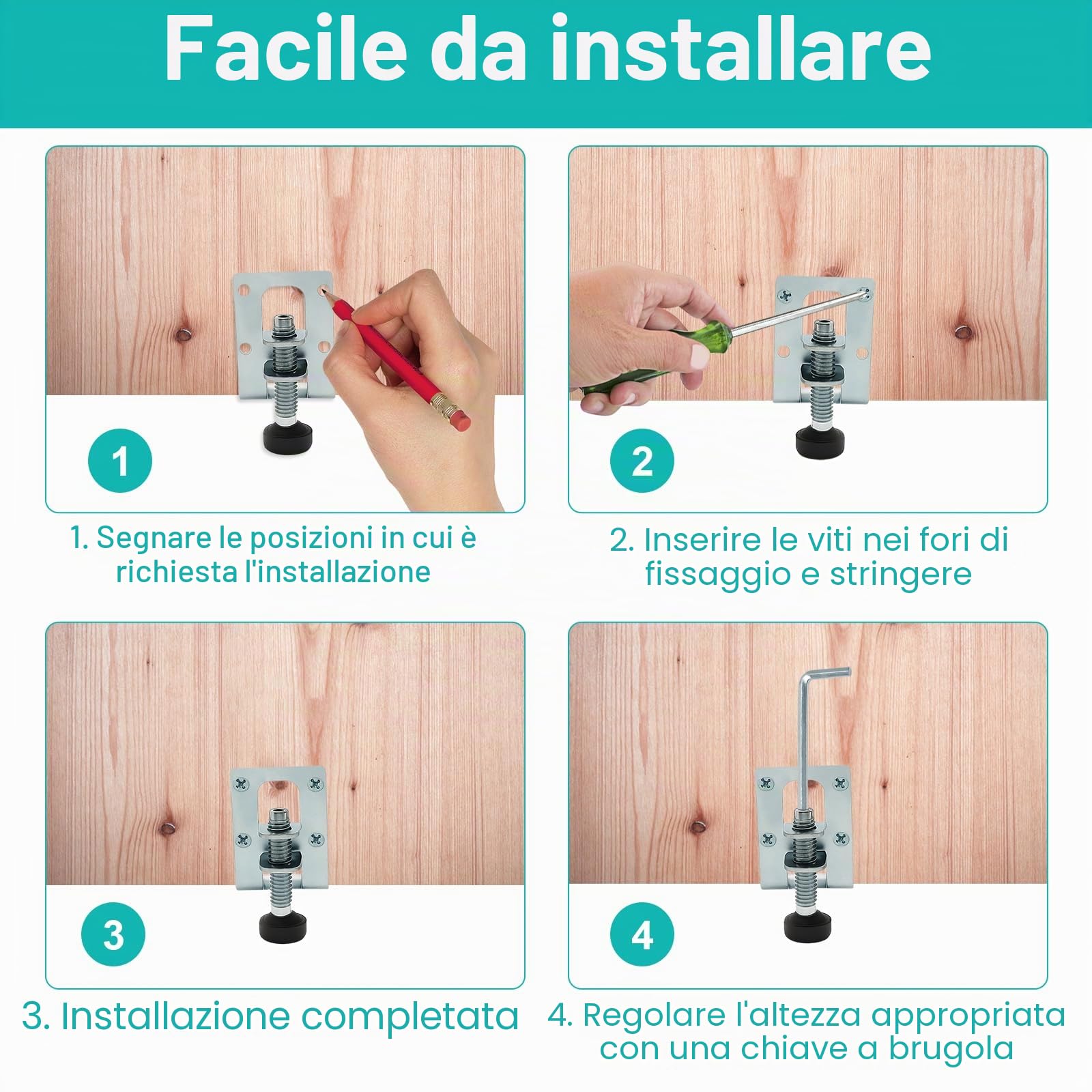 4 Pezzi Piedini di Livellamento per Impieghi Gravosi, Piedino Livellatore Mobili, Piedini Mobili Regolabili Carichi Pesanti per Tavolo, Divano