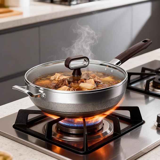 Wok de Titanio con Tapa, 33cm, Antiadherente, Apto Lavavajillas miniatura 3