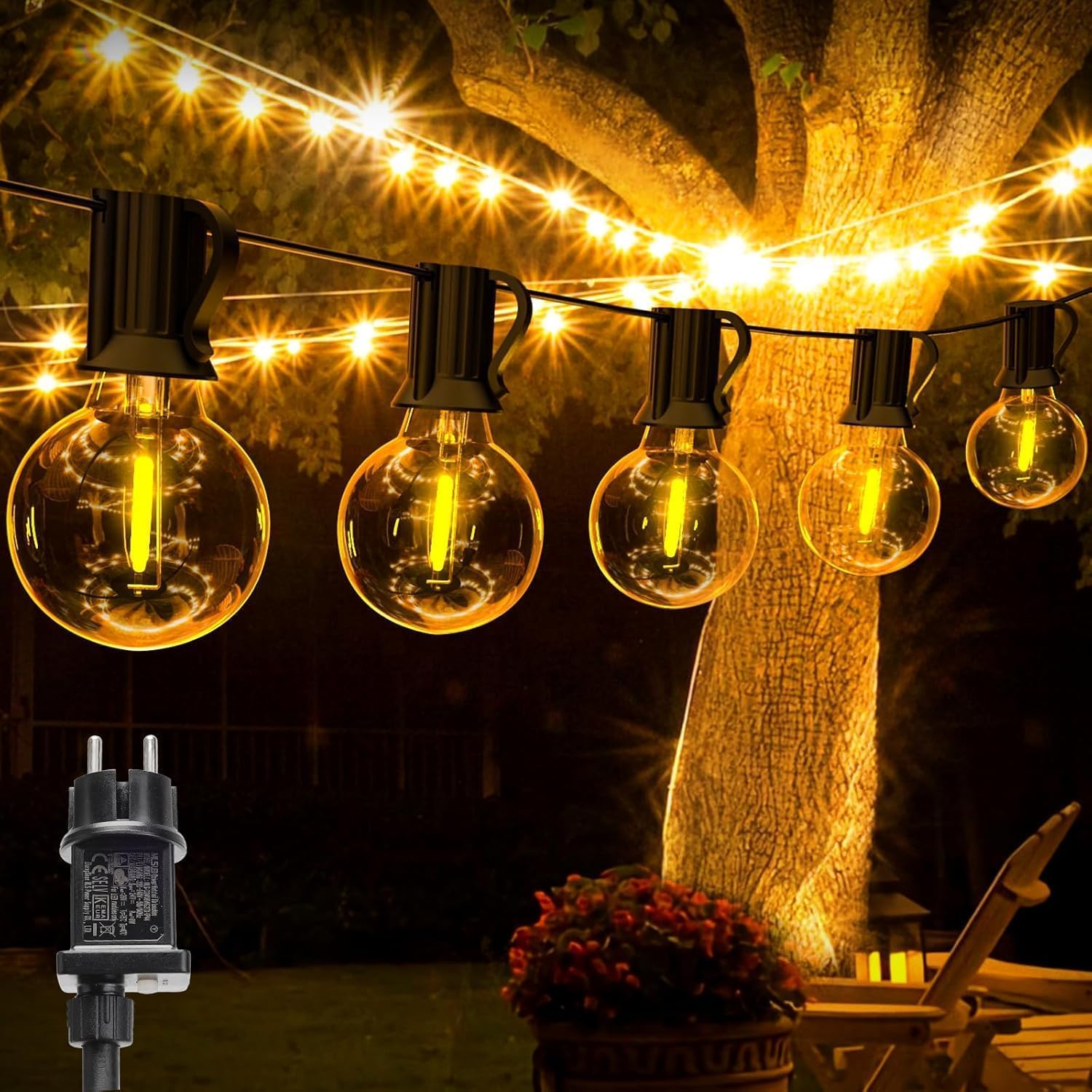 Catena Luci da Esterno Giardino, 10M/33FT G40 IP44 Impermeabile Catena Luminosa Esterno, Luce Regolabile 11 LED Lampadine Esterno Filo Luce Calda, Lampade Esterno Giardino per Terrazzo, Gazebo