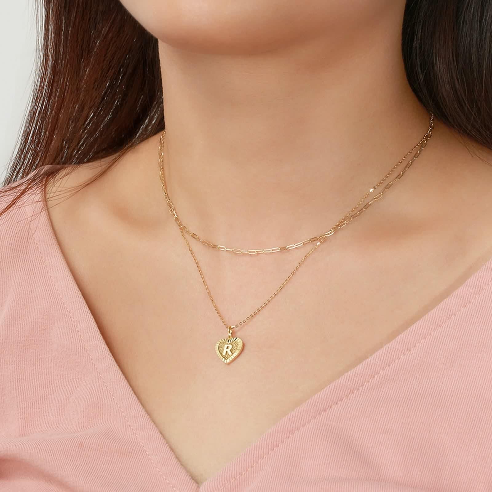 Collar con colgante de corazón, collar de plata de ley 925, elegante con 26 letras A-Z, collares con colgante de oro para mujer