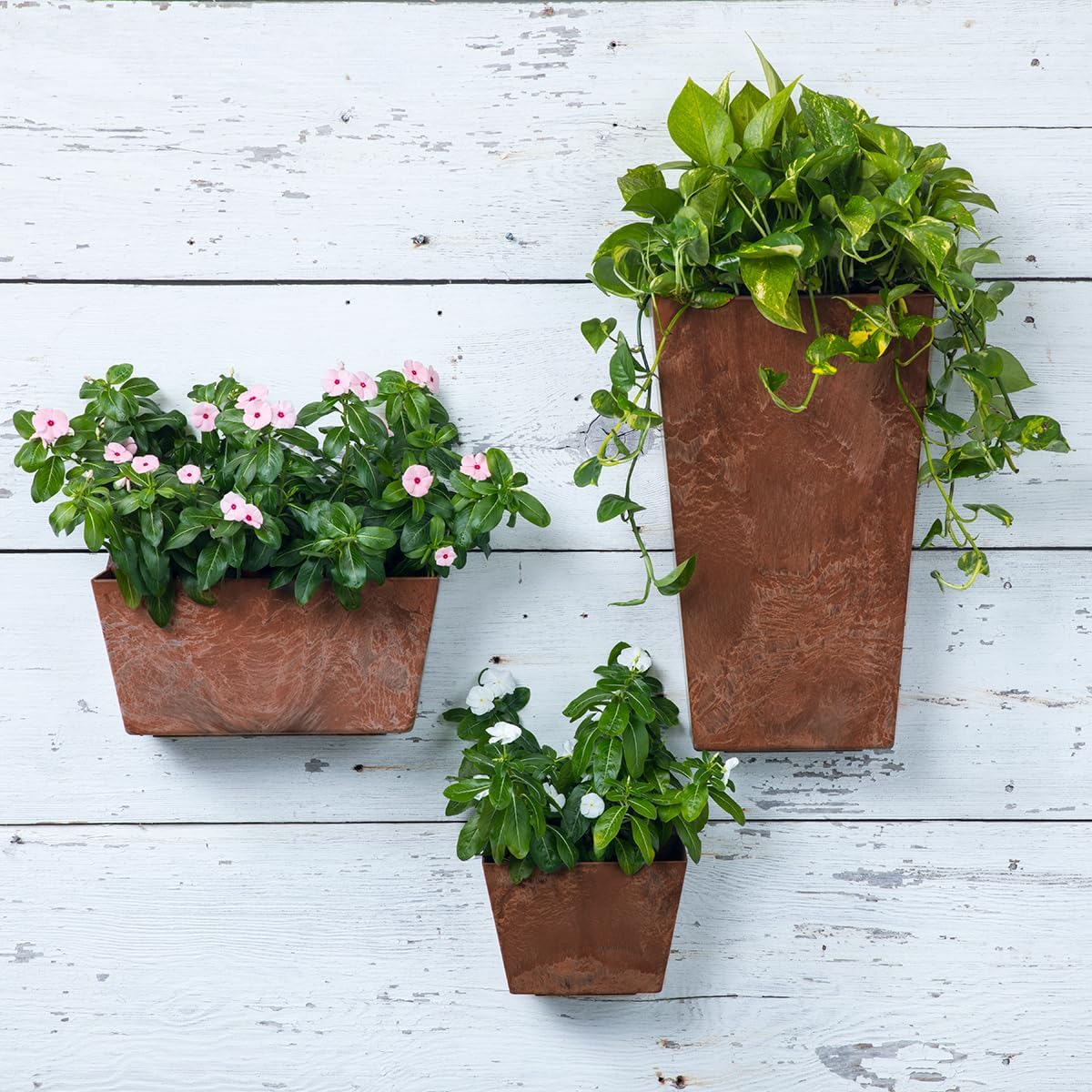 Root & Vessel Self Watering Wall Planters for Indoor or Outdoor Plants, Unique Marbled Wall Pot, Made of Eco-Friendly Blend of Stone and Plastic, Rust, 5.5"