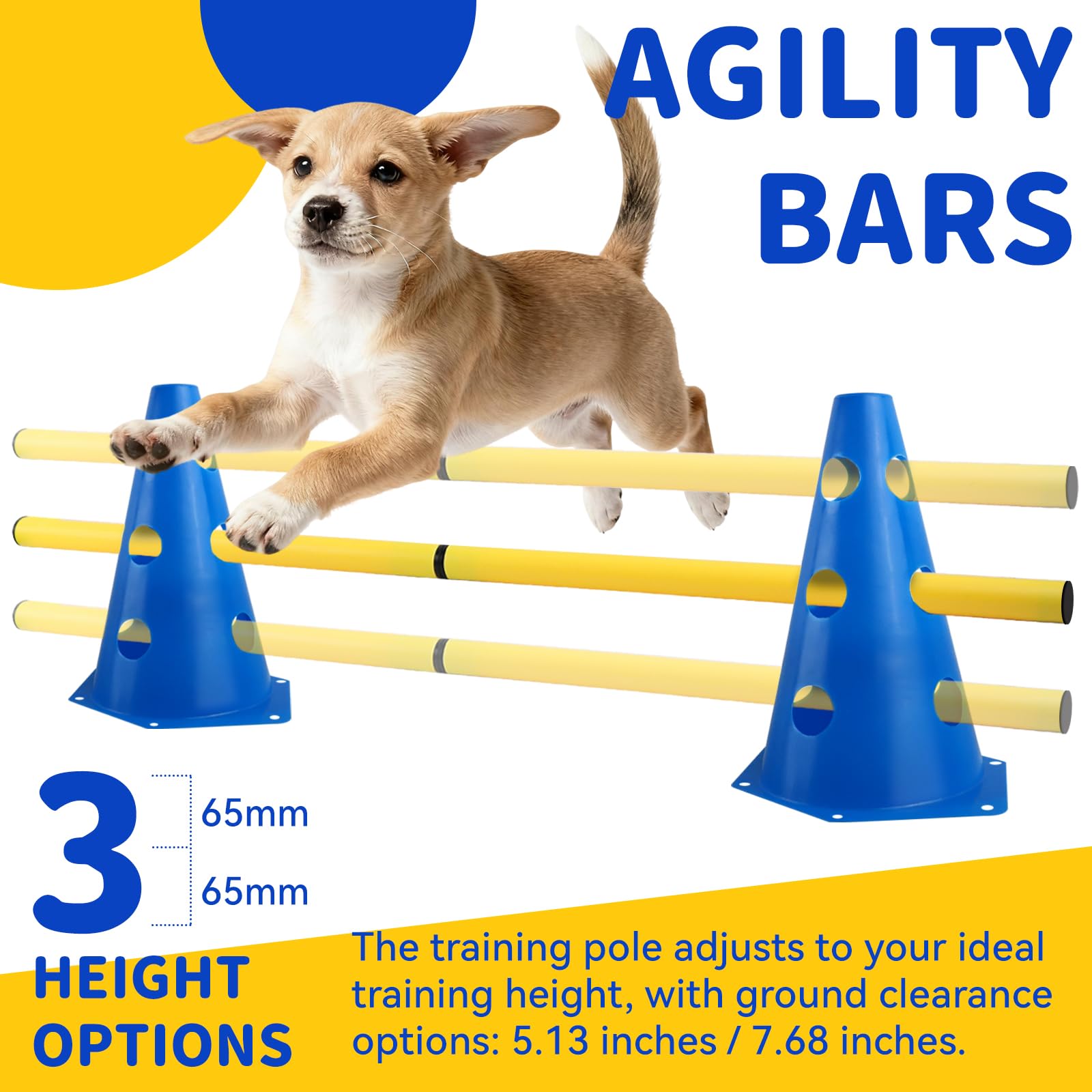Agility Set per Cani Ostacoli per Bambini, Ostacoli per Cani con 8 Coni 32cm di Altezza + 8 Aste Lunghe 80cm, Set di Siepi Agility, per Cane Il Lavoro di Coordinamento