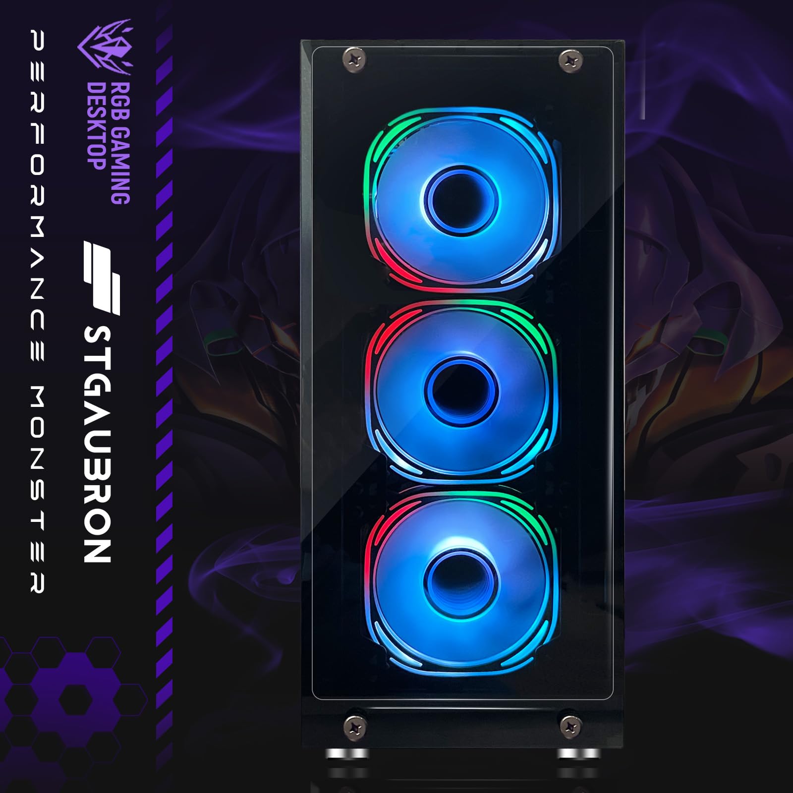 STGAubron Gaming PC Computer Desktop, AMD Ryzen 5 5500 up to 4.2GHz, GeForce RTX 3050 6G, 32G DDR4, 1T SSD, WiFi 6 5G & BT 5.2, RGB Fan x6, Windows 11 Home