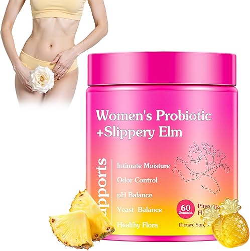 Her Juicy - Gomitas de probióticos femeninos con olmo resbaladizo, gomitas de piña que apoyan el equilibrio del pH y el bienestar vaginal, la salud