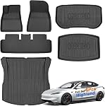 SUPER LINER Tesla Model 3 Floor Mats 2025 2026 2024 All-Weather 8-Pcs Set | Custom Fit, TPE Material, Pet & Child-Friendly | Cargo Liner Rear Cargo Tray Trunk&Interior Accessories