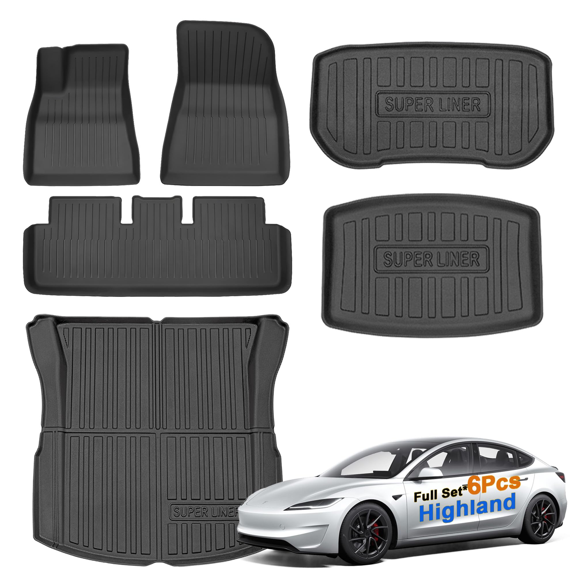 SUPER LINER Flagship Tesla Model 3 Floor Mats All-Weather Set