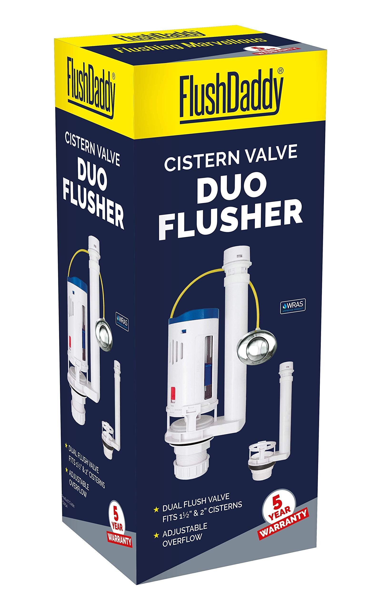 LavaTap – FlushDaddy NP254 Dual Flush Valve for Toilet Cisterns for 1.5" & 2" Cistern Outlets – Check Measurements Before Ordering Drop Valve Replacement, WRAS Approved, Water-Saving Push Button