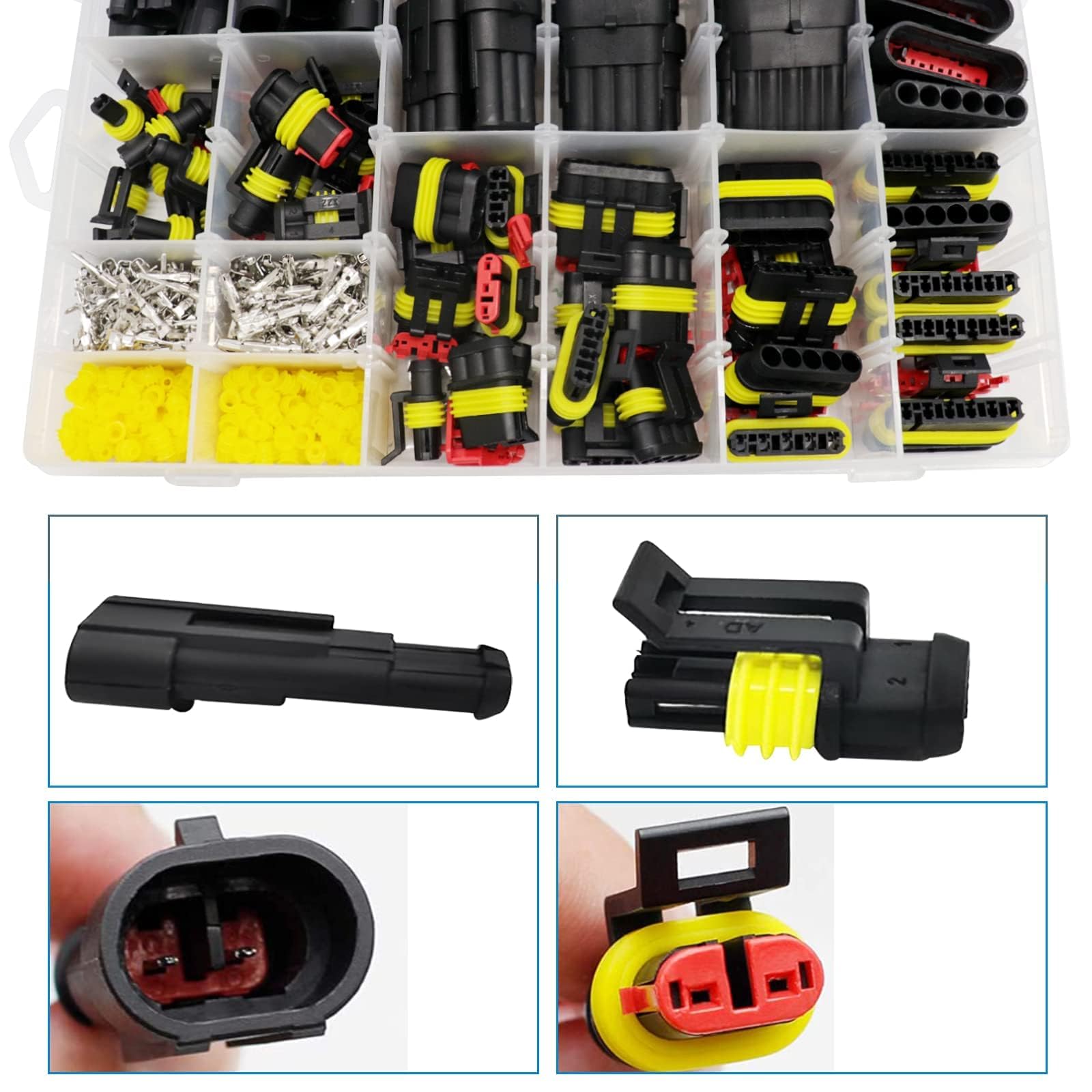 740pcs prise de voiture, connecteur de voiture, prise de voiture étanche, prise étanche 12 V, avec outil de sertissage, 1/2/3/4/5/6 broches prise voiture, convient pour voiture moto voiture