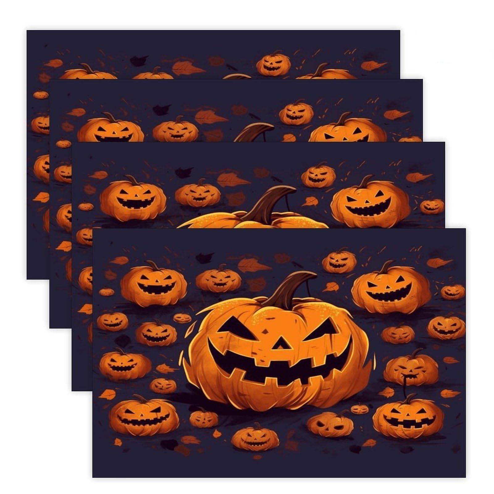 Halloween Pumpkin Placemats Heat-Resistant Washable Place Mats Anti Slip Dining Table Place Mats Wipeable Dining Table Mats Kitchen Decoration Placemats 17.7’’×11.8’’